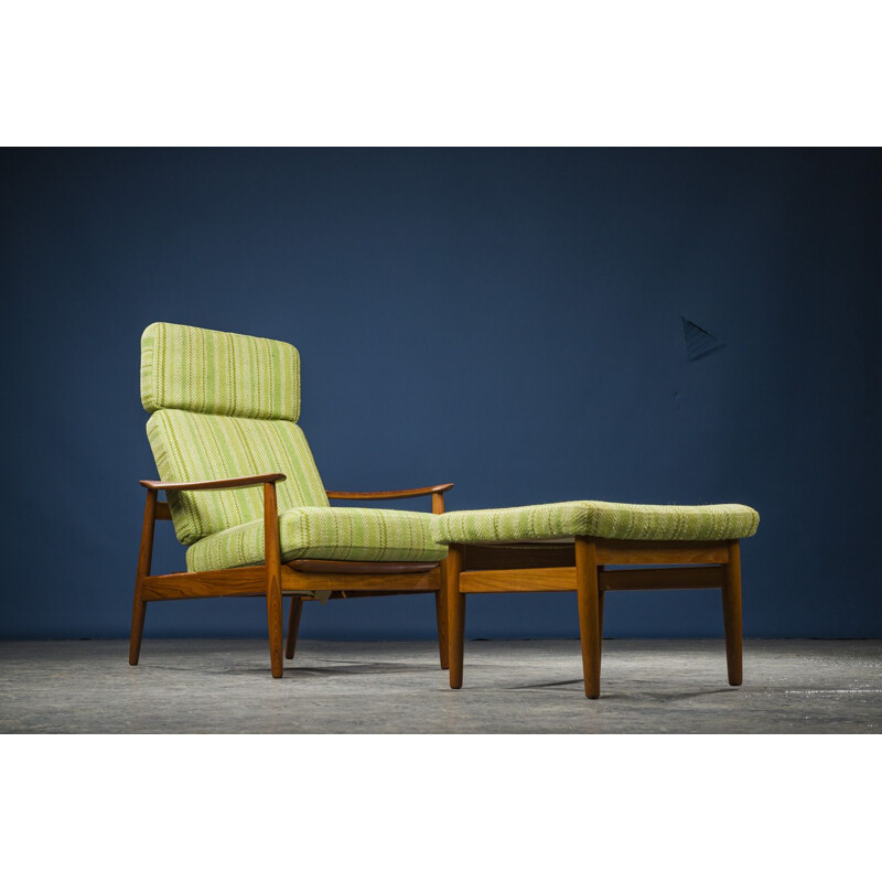 Vintage Model FD164 Armchair Chair and Ottoman Set by Arne Vodder for France & Son, Danish 1960s