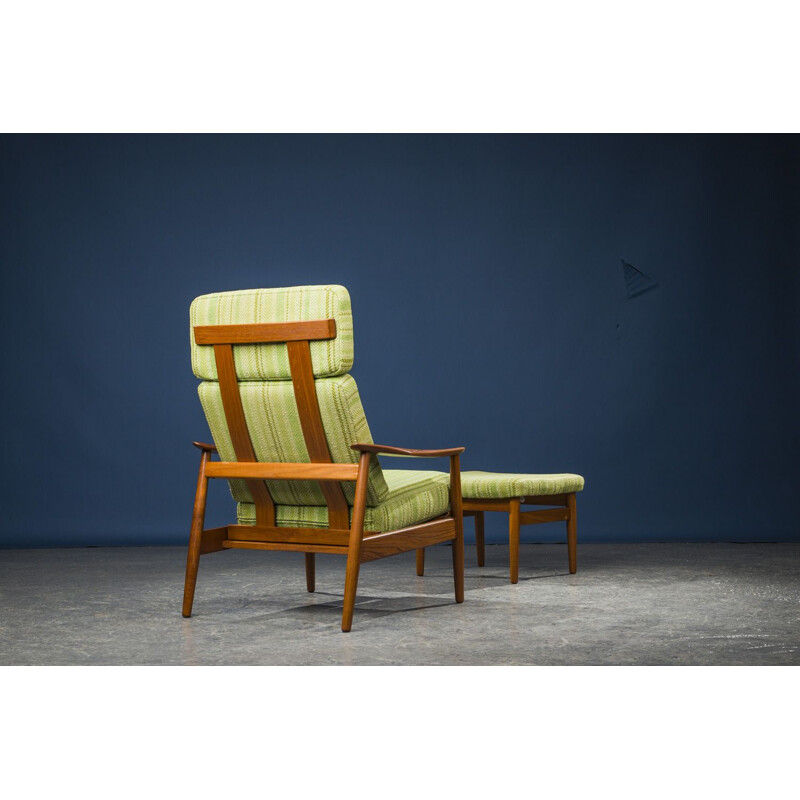 Vintage Model FD164 Armchair Chair and Ottoman Set by Arne Vodder for France & Son, Danish 1960s