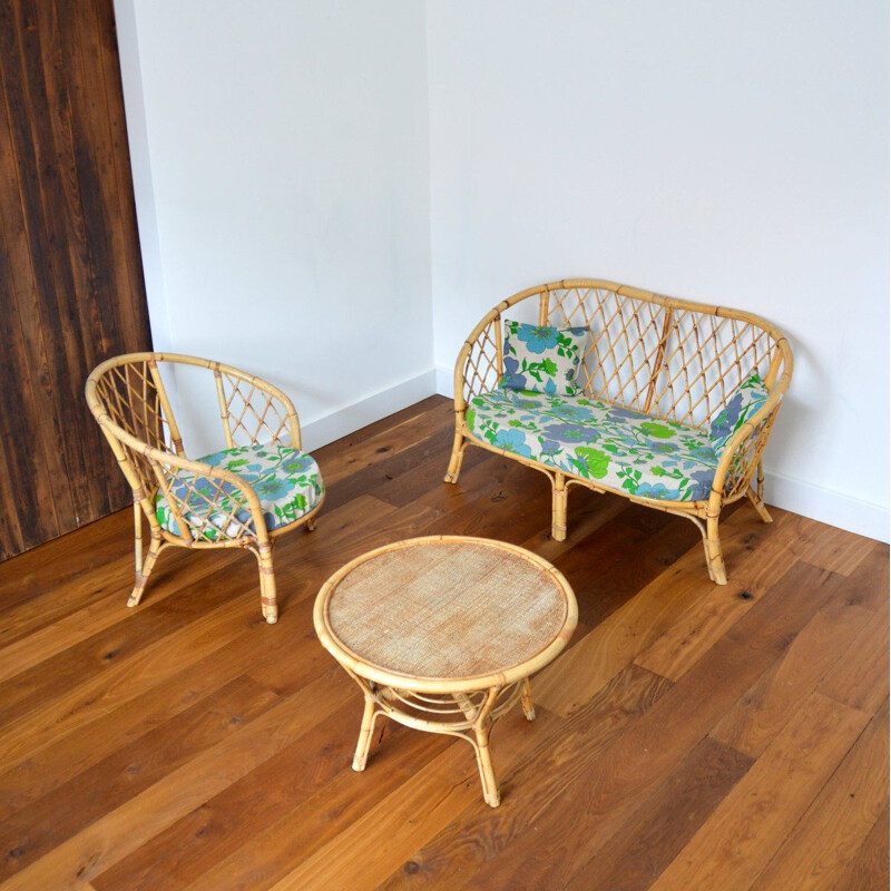 Vintage rattan living room set 1970s