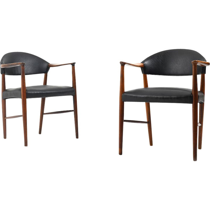 Pair of vintage Kurt Olsen Armchairs with black Leather, Danish 1958s