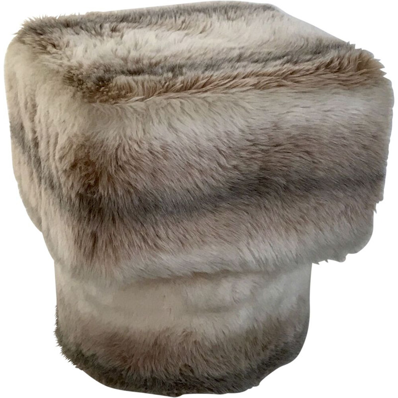 Pouf vintage en moumoute 1970