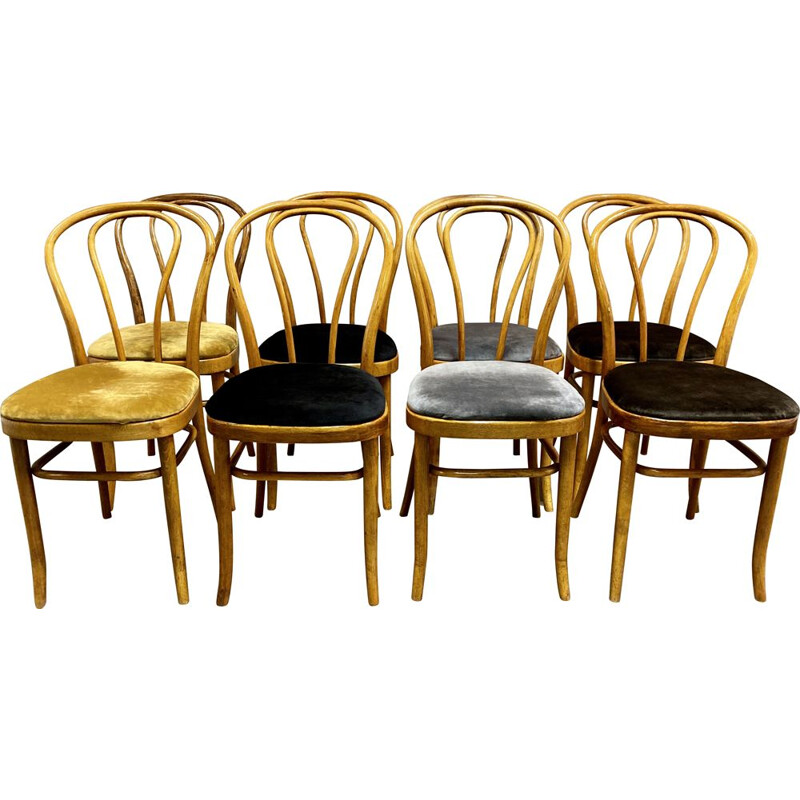 Set of 8 vintage bistro chairs "Thonet" in beech 1950s