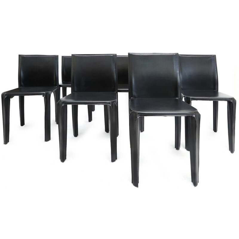Set of 6 Arper dining chairs in black leather - 1970s