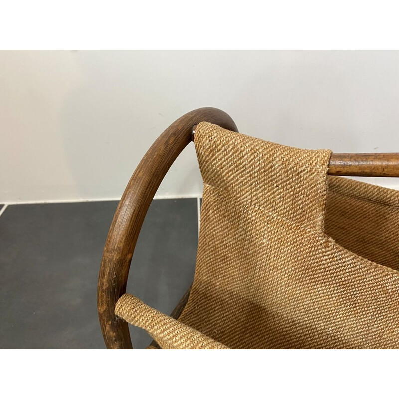 Vintage magazine rack in rattan and burlap 1970s