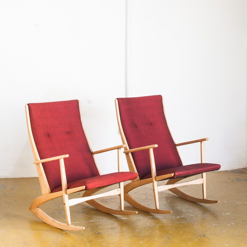 Pair of vintage rocking chairs by H. G. Jensen for the Kubis collection by Tonder Mobelvaerk, Denmark 1960s