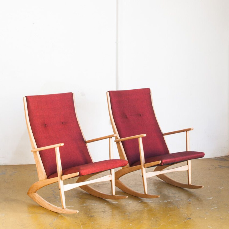 Paire de fauteuils à bascule vintage par H. G. Jensen pour la collection Kubis par Tonder Mobelvaerk, Danemark 1960
