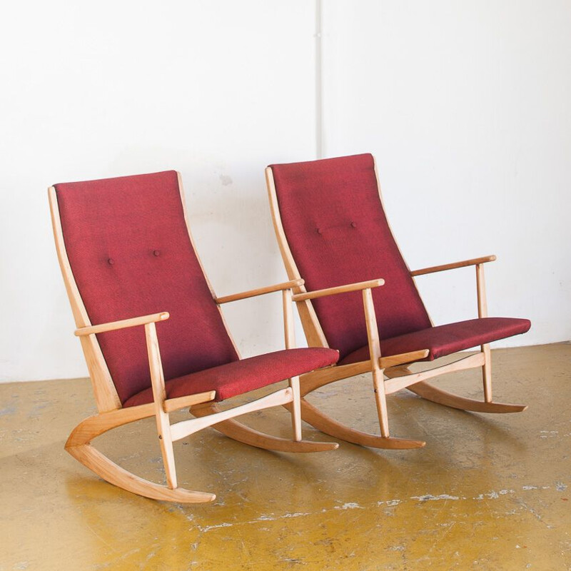 Pair of vintage rocking chairs by H. G. Jensen for the Kubis collection by Tonder Mobelvaerk, Denmark 1960s