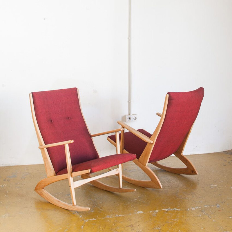 Pair of vintage rocking chairs by H. G. Jensen for the Kubis collection by Tonder Mobelvaerk, Denmark 1960s