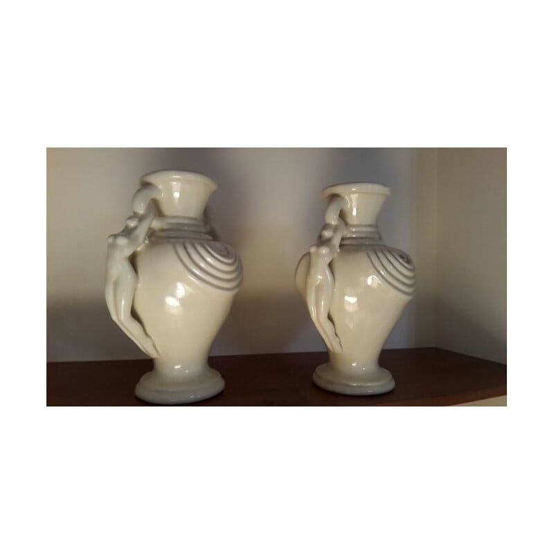 Pair of vases in white ceramic - 1940s