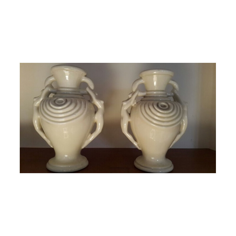 Pair of vases in white ceramic - 1940s