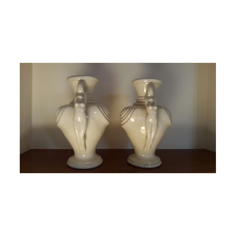 Pair of vases in white ceramic - 1940s