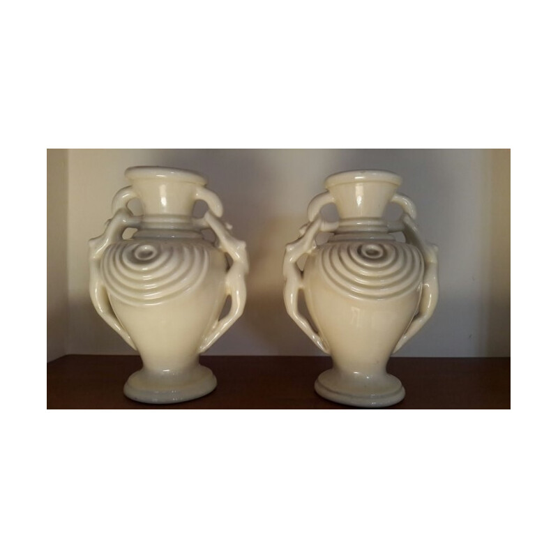 Pair of vases in white ceramic - 1940s