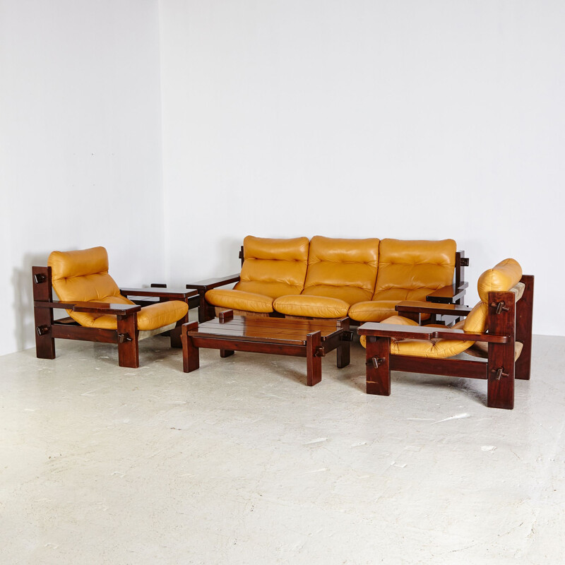 Conjunto de sofás de cuero vintage de Jean Gillon para Probel, Brasil 1960