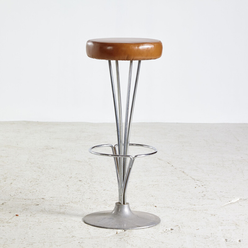 Vintage leather bar stool by Piet Hein for Fritz Hansen 1960