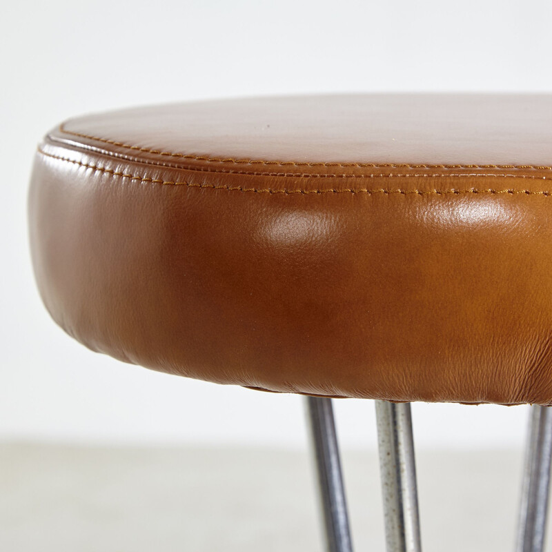 Vintage leather bar stool by Piet Hein for Fritz Hansen 1960