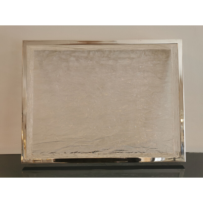 Vintage serving tray in crinkled perspex and chrome 1970s