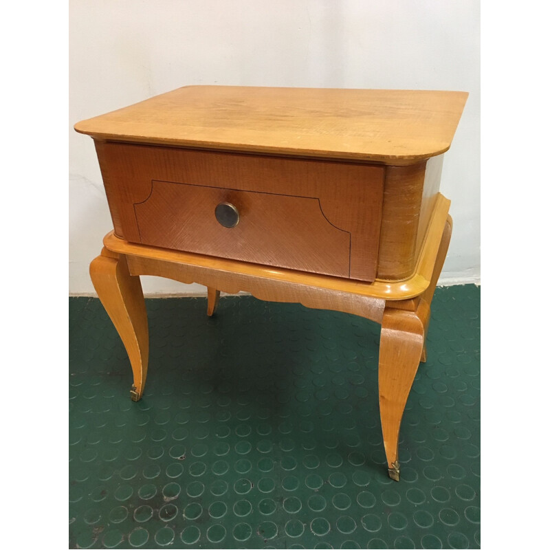 Small vintage bedside table in light wood 1960