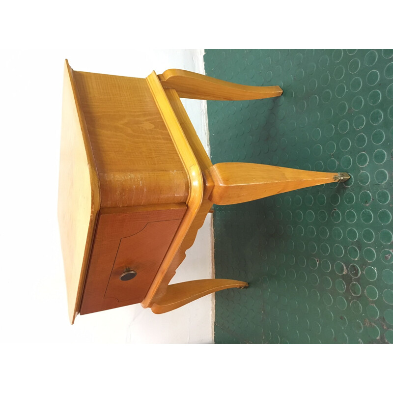 Petit table de chevet vintage en bois clair 1960