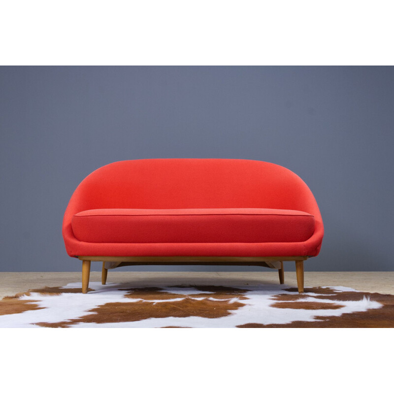 Vintage red two-seater sofa, model 115, by Theo Ruth for Artifort 1958