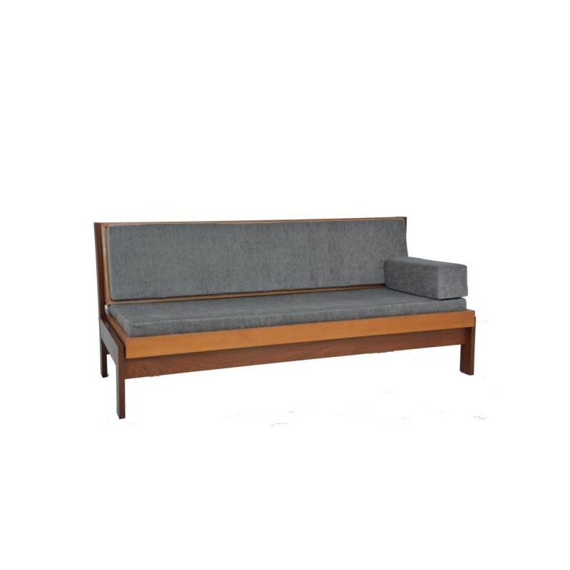2-seater sofa and daybed with ottoman in grey velvet - 1960s