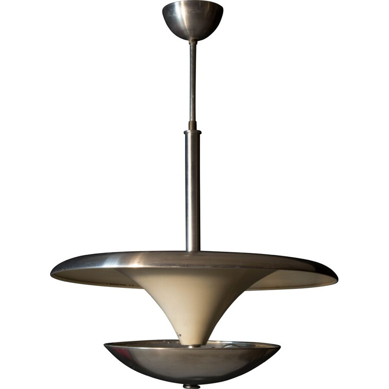 Vintage Bauhaus aluminum chandelier with indirect light, 1930