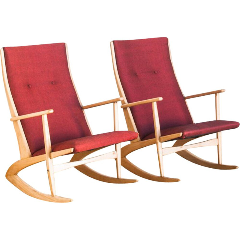 Pair of vintage rocking chairs by H. G. Jensen for the Kubis collection by Tonder Mobelvaerk, Denmark 1960s