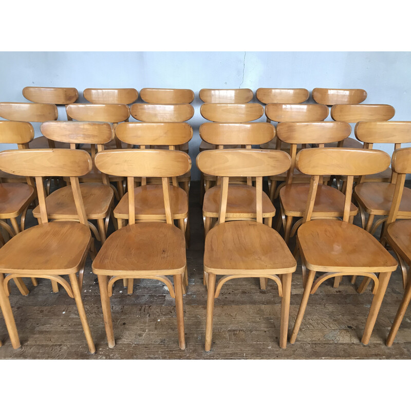 Lot de 18 chaises vintage bistrot luttera bois courbé 1950