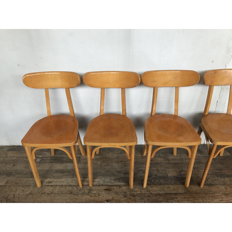 Lot de 18 chaises vintage bistrot luttera bois courbé 1950