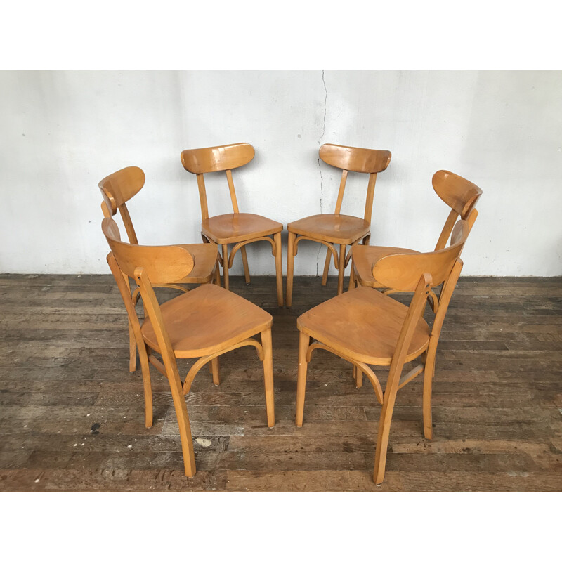 Lot de 18 chaises vintage bistrot luttera bois courbé 1950