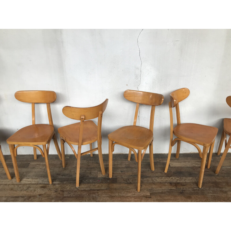 Lot de 18 chaises vintage bistrot luttera bois courbé 1950