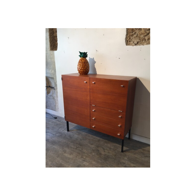 Small Meurop cabinet in Rio rosewood and black metal, Pierre GUARICHE - 1960s