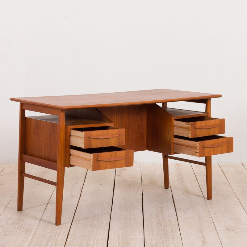 Vintage Gunnar Nielsen for Tibergaard teak desk with bar cabinet, Denmark 1960s