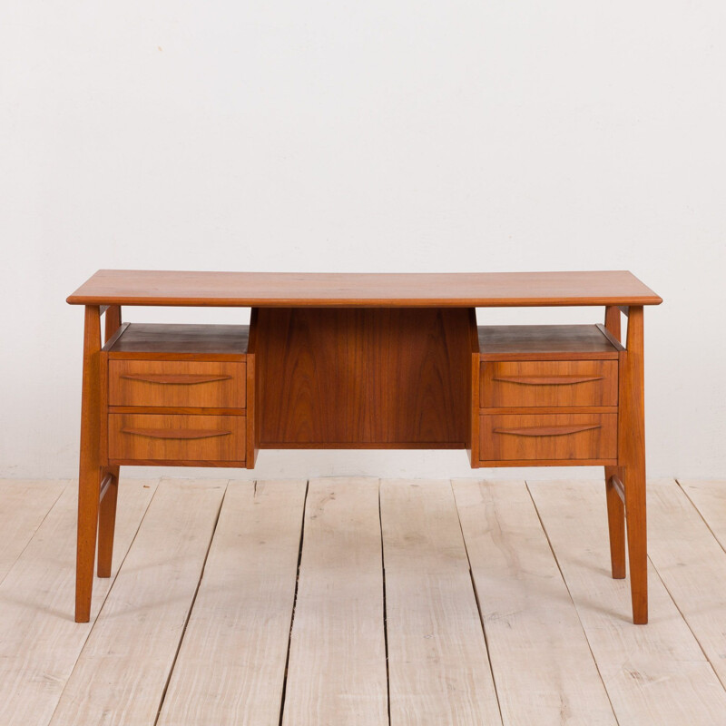 Vintage Gunnar Nielsen for Tibergaard teak desk with bar cabinet, Denmark 1960s