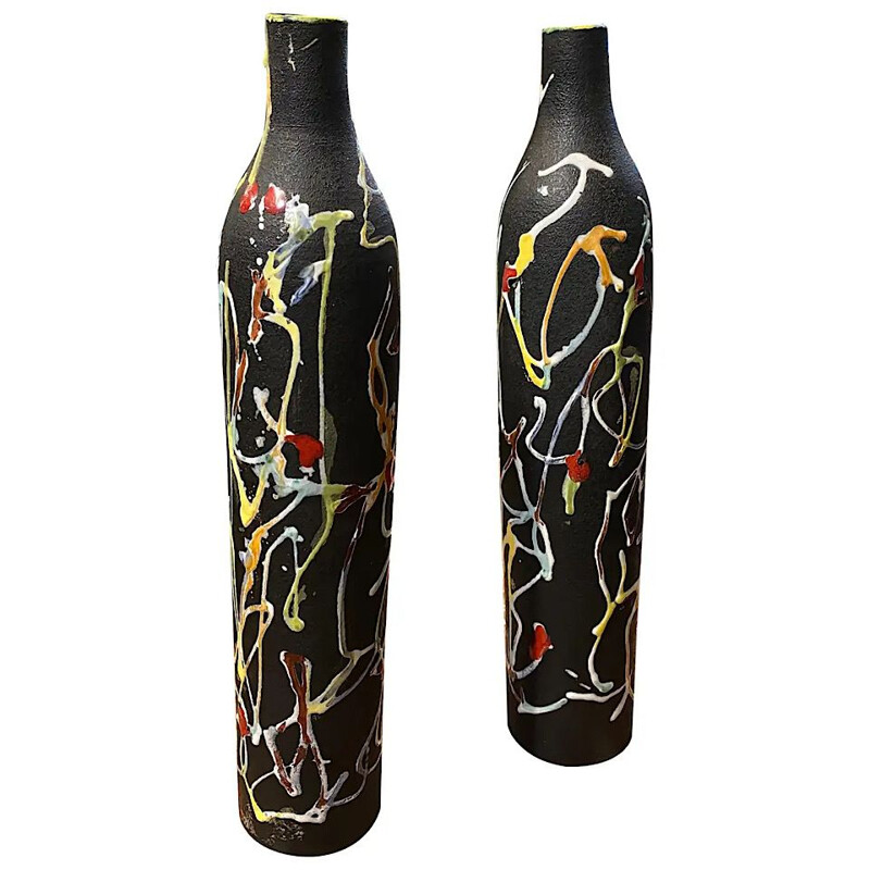Paire de vases vintage en céramique par Ce.As Albisola, Italie 1970