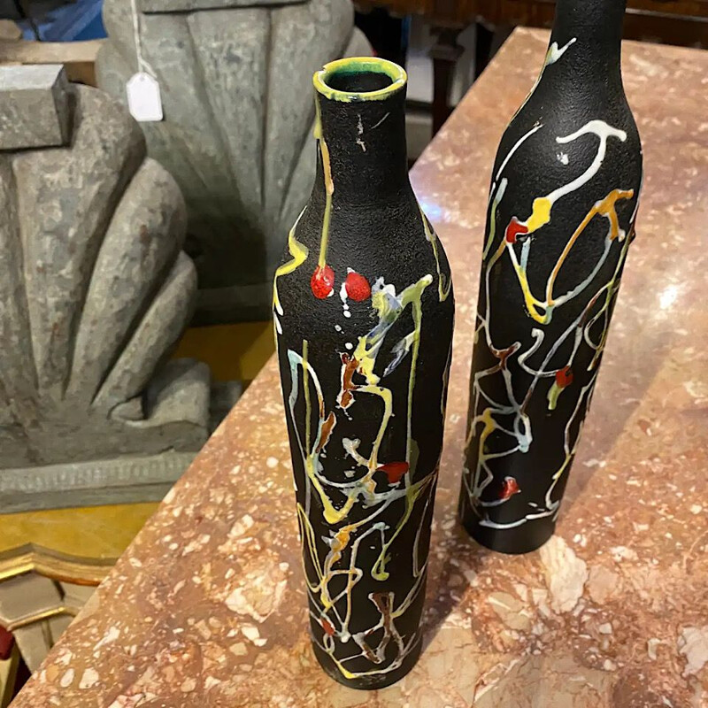 Paire de vases vintage en céramique par Ce.As Albisola, Italie 1970