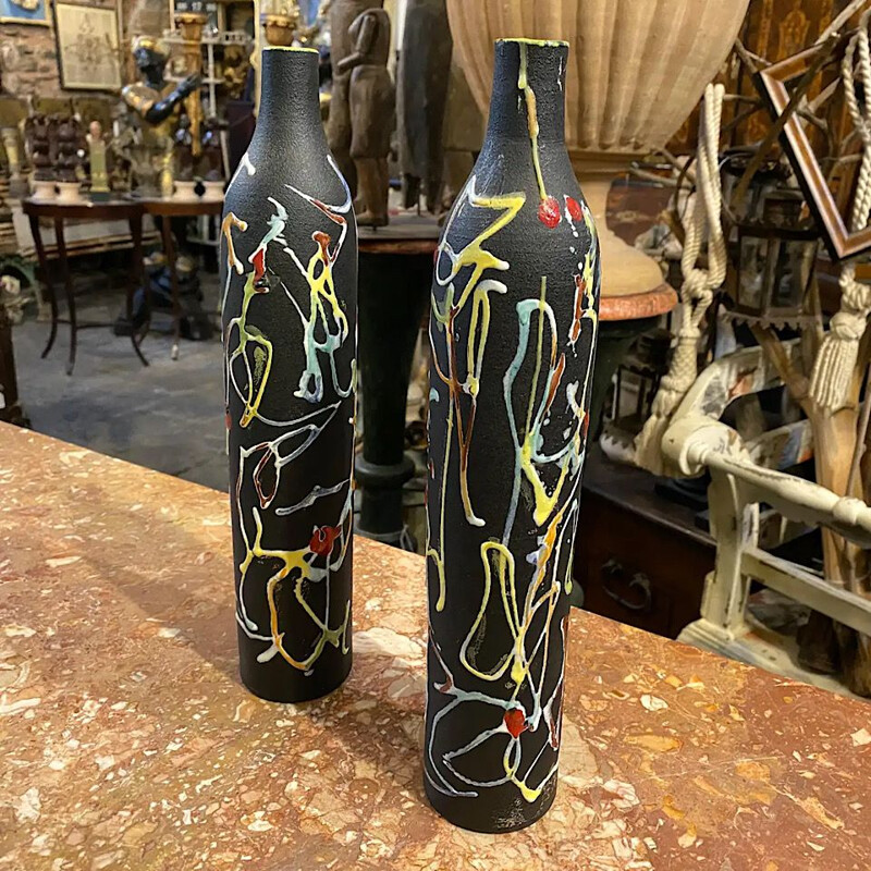 Pair of vintage ceramic vases by Ce.As Albisola, Italy 1970