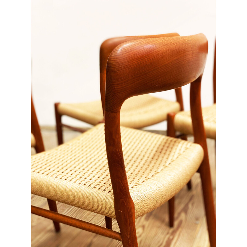 Set of 6 vintage teak dining chairs Model 75 by Niels O Moller for J.L. Moller, Denmark 1950s