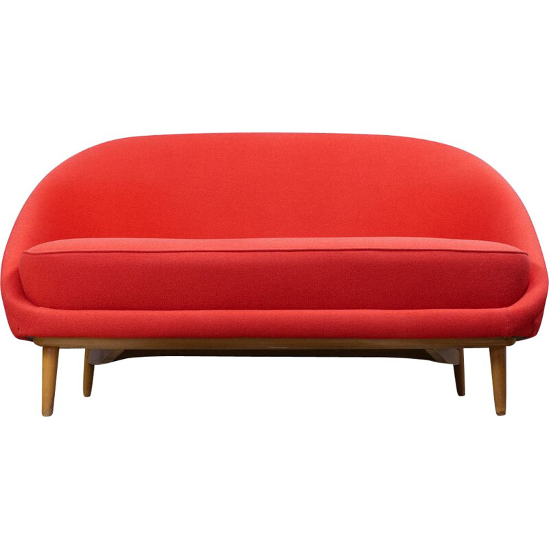 Vintage red two-seater sofa, model 115, by Theo Ruth for Artifort 1958
