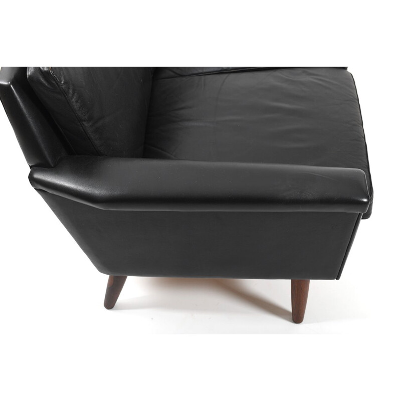 Vintage black Leather Sofa Set, Danish 1950s