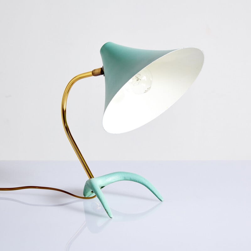 Lampe de bureau vintage Turquoise avec Pieds de Corbeau Louis Kalff pour Philips 1950