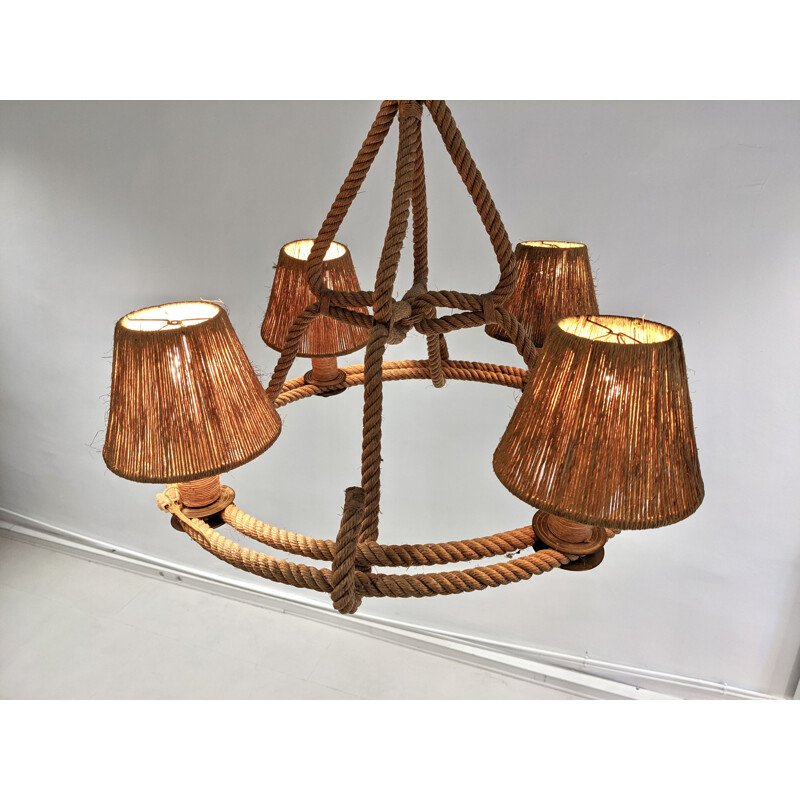 Vintage rope chandelier by Audoux and Minet 1950s