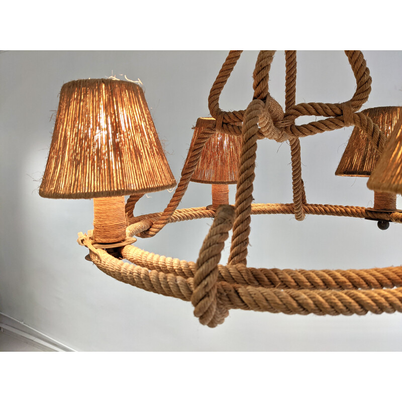 Vintage rope chandelier by Audoux and Minet 1950s