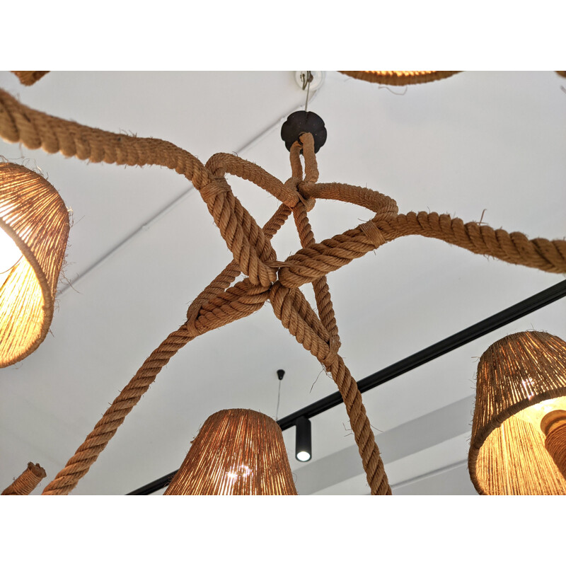 Vintage rope chandelier by Audoux and Minet 1950s