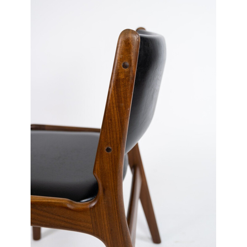 Pair of vintage chairs in teak and with black leather by Erik Buch 1960s