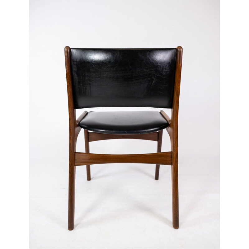 Pair of vintage chairs in teak and with black leather by Erik Buch 1960s