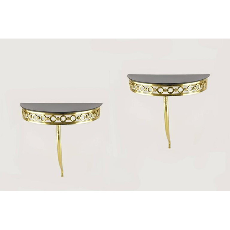 Pair of night Stands in Brass and black Marble - 1960s