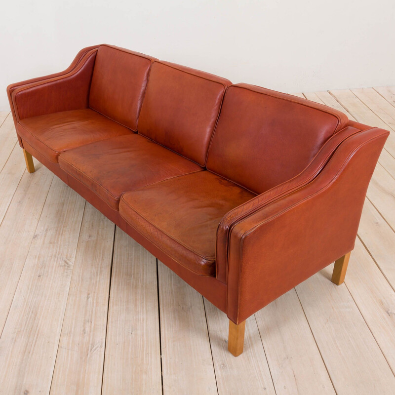 Vintage Mogens Hansen brown vintage leather seater sofa