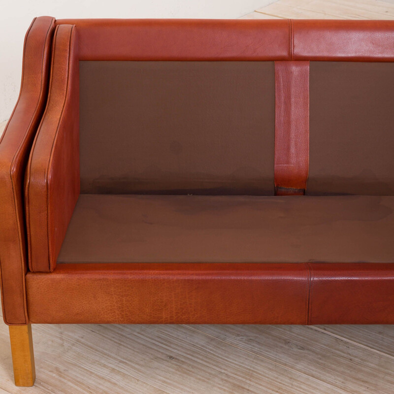 Vintage Mogens Hansen brown vintage leather seater sofa