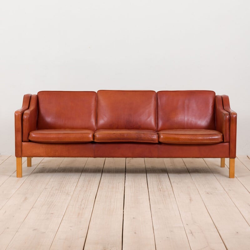 Vintage Mogens Hansen brown vintage leather seater sofa