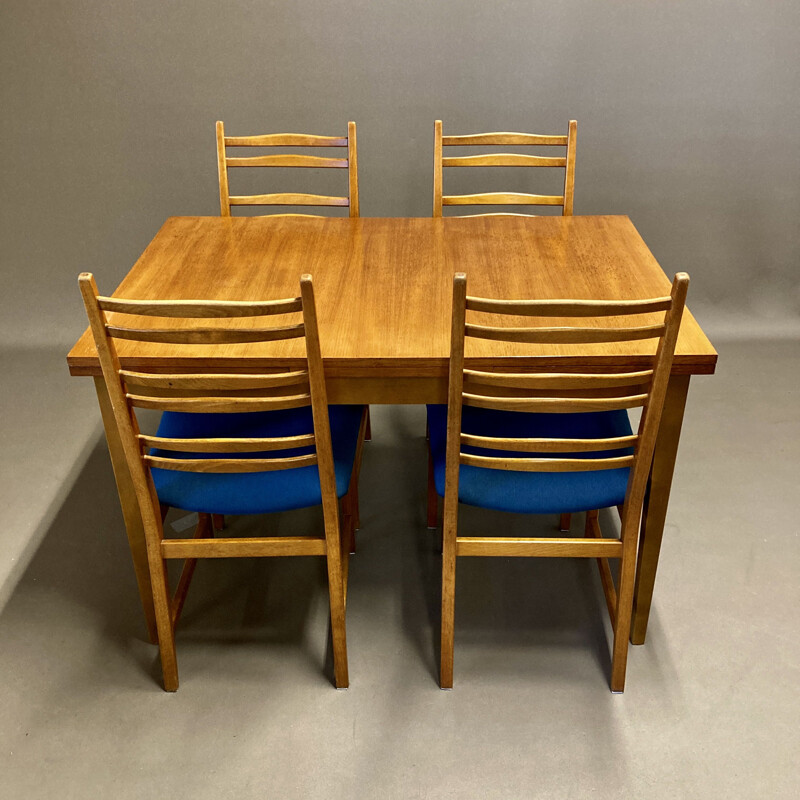 Table haute et 4 chaises vintage en teck, Scandinave 1950